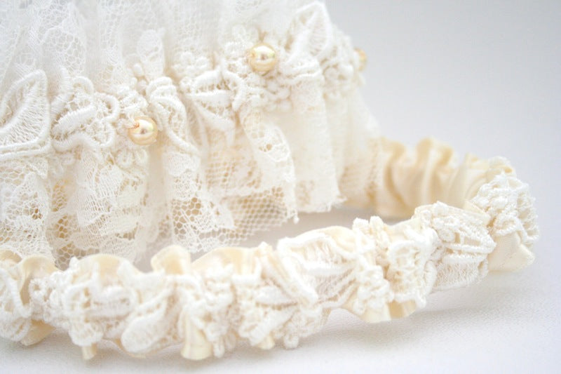 Vintage Wedding Dress Lace and Pearl Garter Set