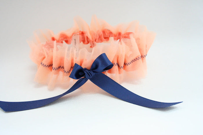 Coral Tulle and Navy Blue Garter