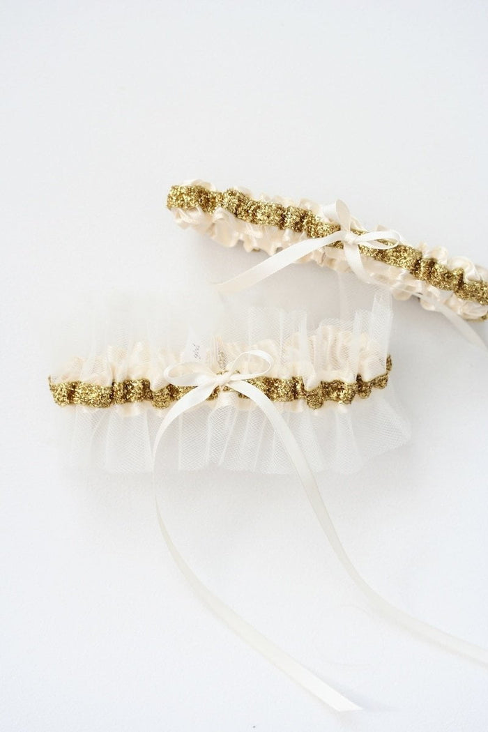 Gold Glitter Custom Wedding Garter Set