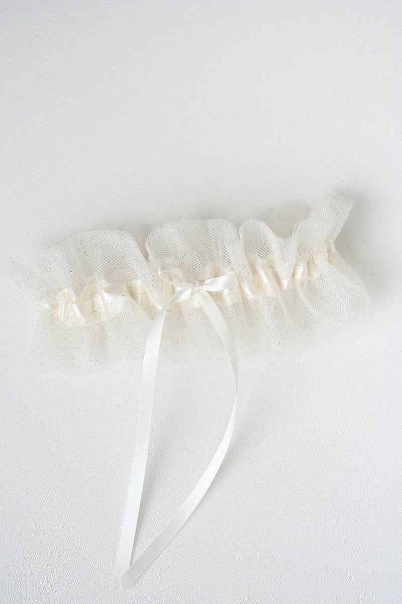 gold glitter and tulle bridal garter