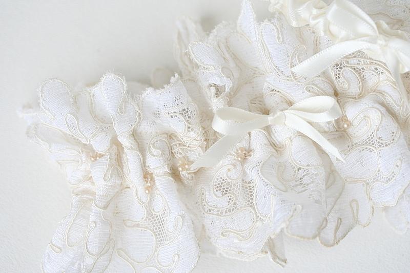 Garter Set: Lace from Grandmother's Veil and Mother's Wedding Dress