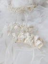 customized wedding garter sets for sisters from mother's bridal veil with pearls, tulle & lace handmade by The Garter Girl