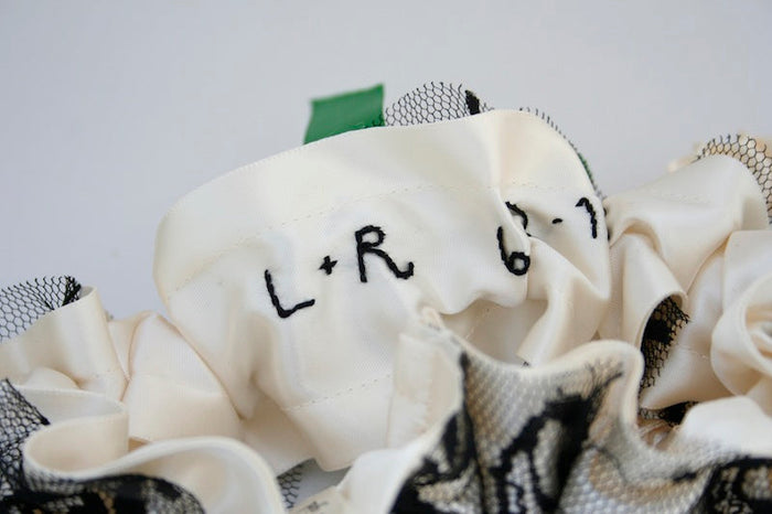 Embroidered Black Lace and Green Garter