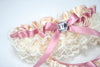 Custom Wedding Garter: Ivory Lace, Pink and Sparkle