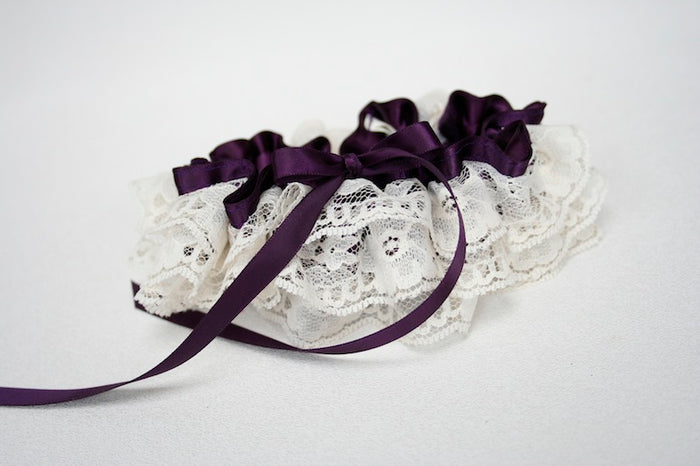 Custom Wedding Garter: Ivory Lace and Deep Plum