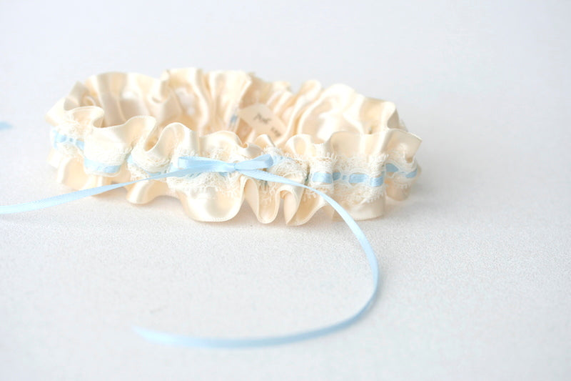 Ivory Lace and Light Blue Garter