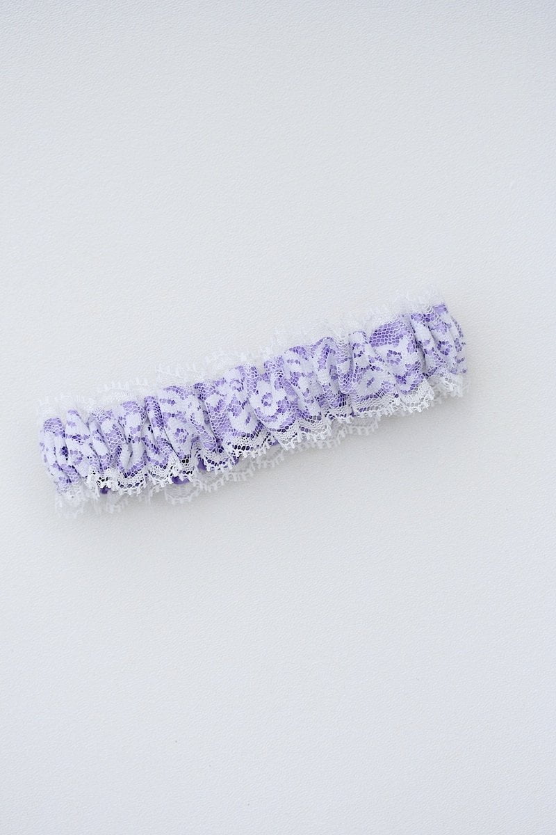 Garter: White Lace & Lilac Satin