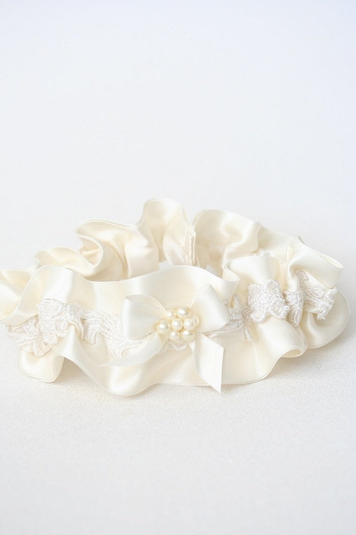 Garter: Made From Mother's Wedding Dress Sleeve + Embroidered Inside