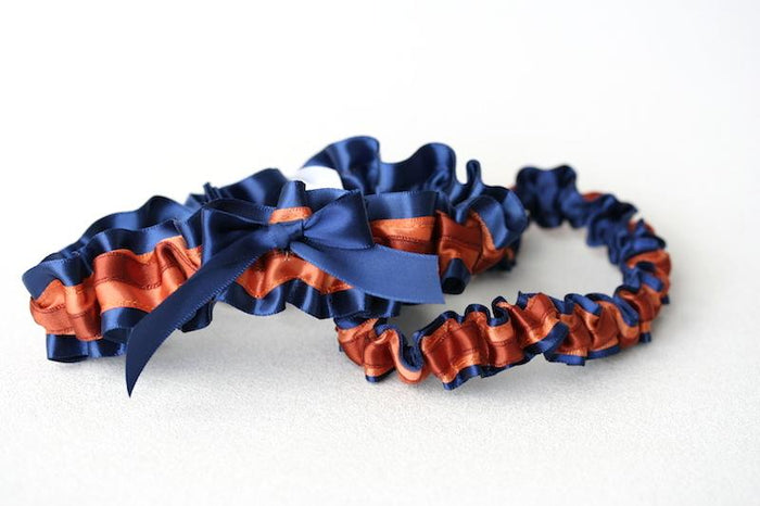 Custom Wedding Garter Set: Navy and Burnt Orange