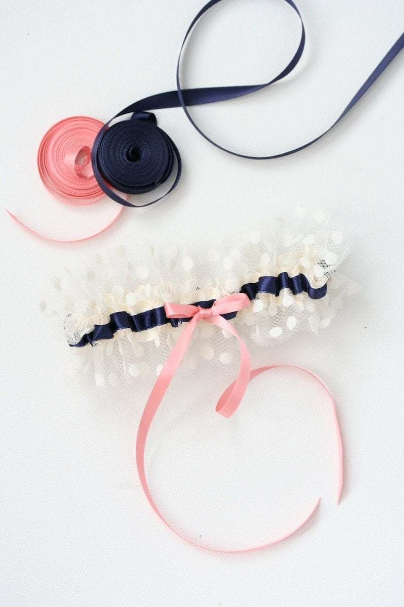 Navy and Coral Tulle Garter