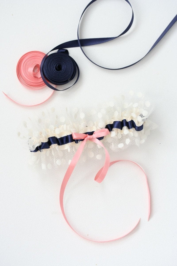 Navy and Coral Tulle Garter