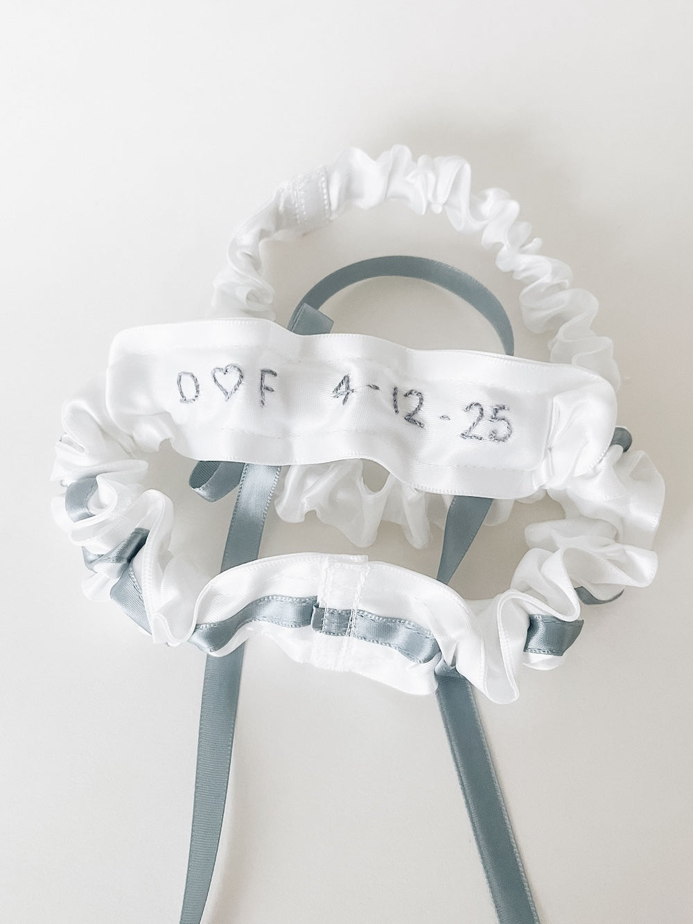 Garter Set: White & Blue with Embroidered Initials & Heart