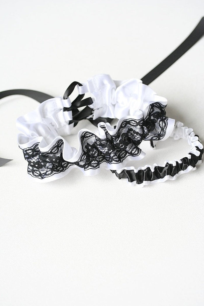 Garter Set: White, Black Lace & Corset Tie