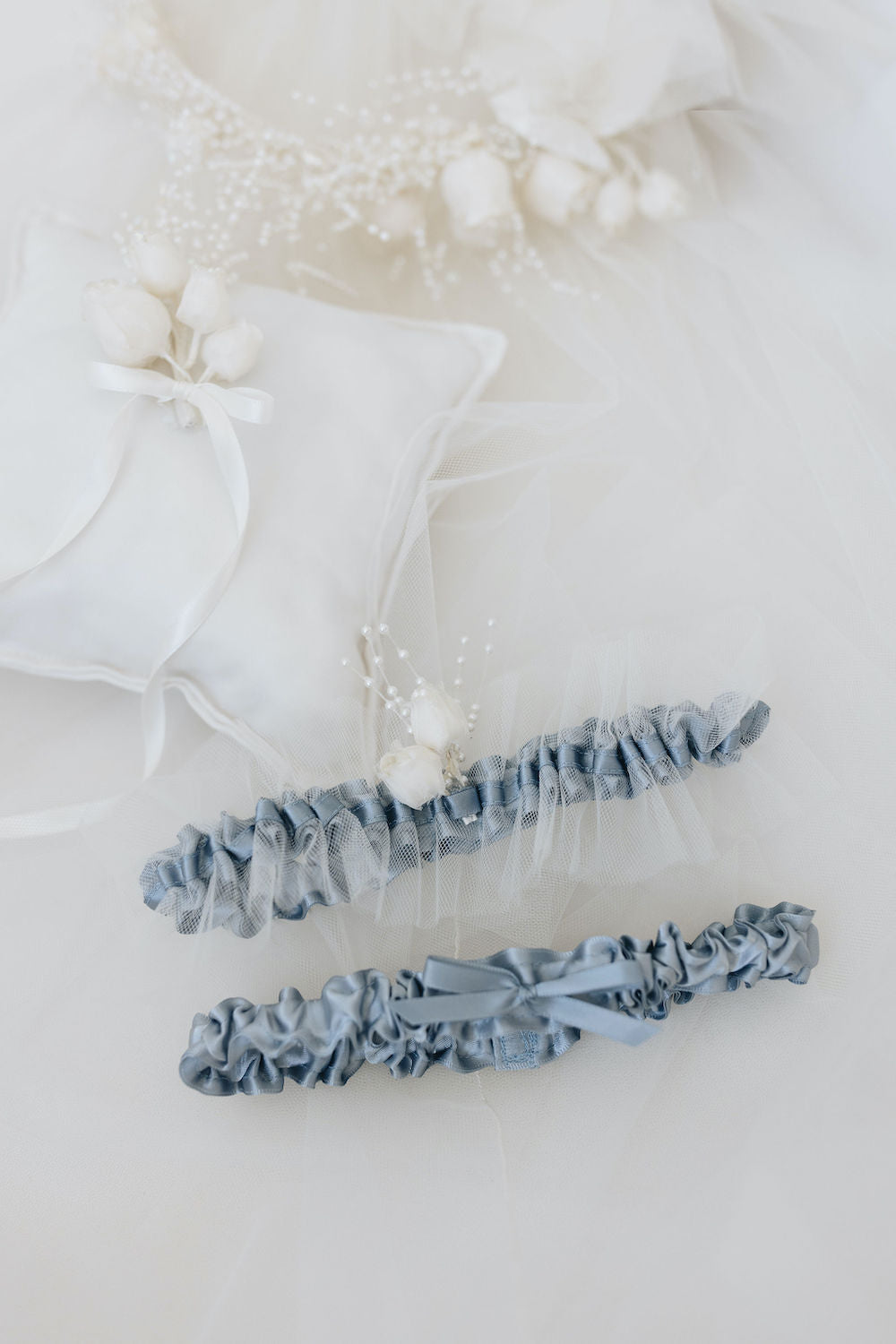 wedding heirlooms handmade from bride's mother's bridal veil, garter set, handkerchief & ring pillow by The Garter Girl