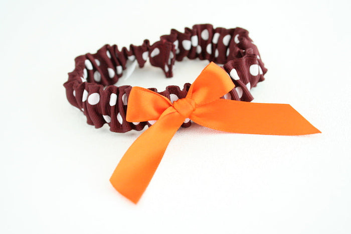White and Maroon Polka Dot and Orange Garter
