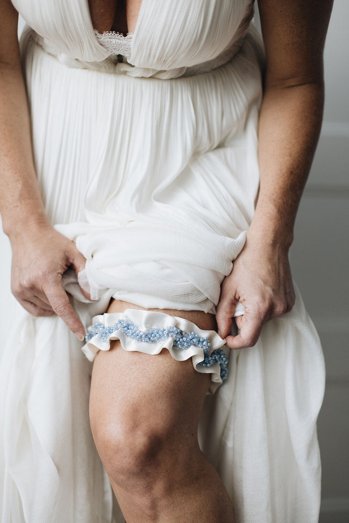 What to do, brides, if 2nd guessing wedding dress purchase, something blue wedding garter sparkle, by The Garter Girl