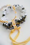 Garter Set: Black Lace, White and Yellow with Corset Tie