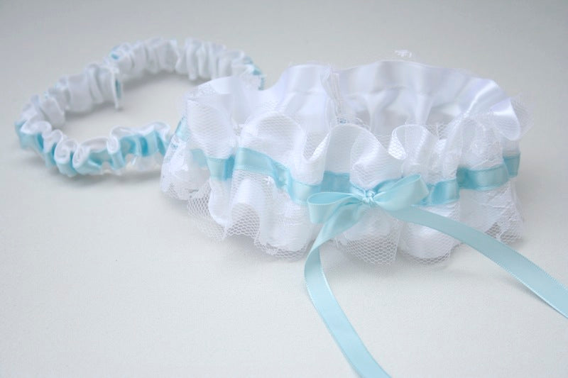 White Lace and Blue Wedding Garter Set