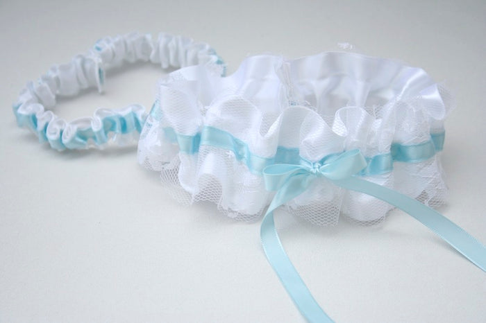 White Lace and Blue Wedding Garter Set