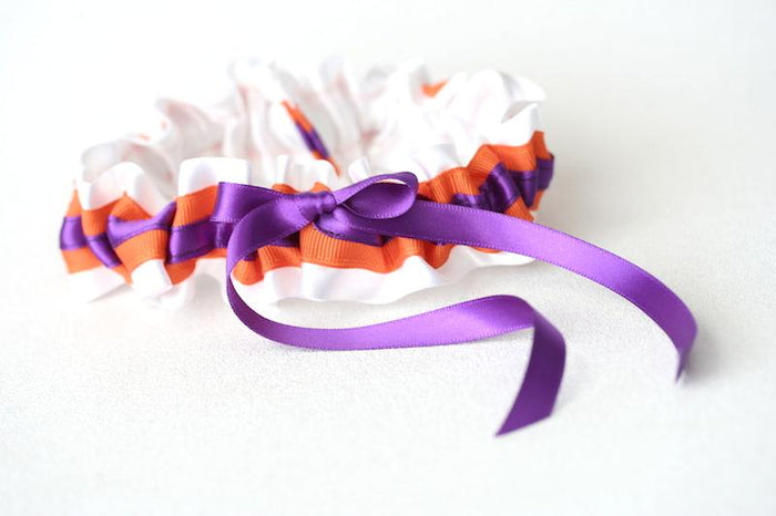 Custom Wedding Garter: White, Orange and Purple