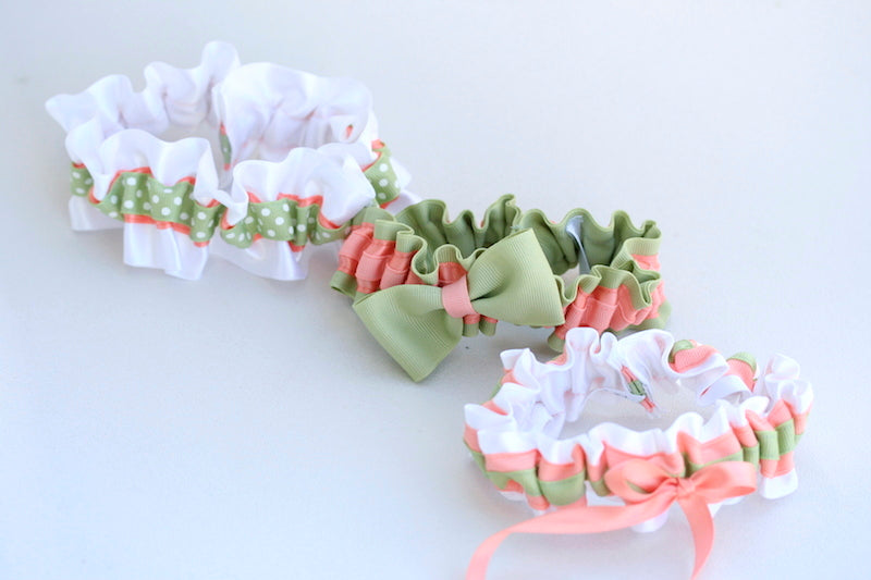 Peach and Sage Green Wedding Garters