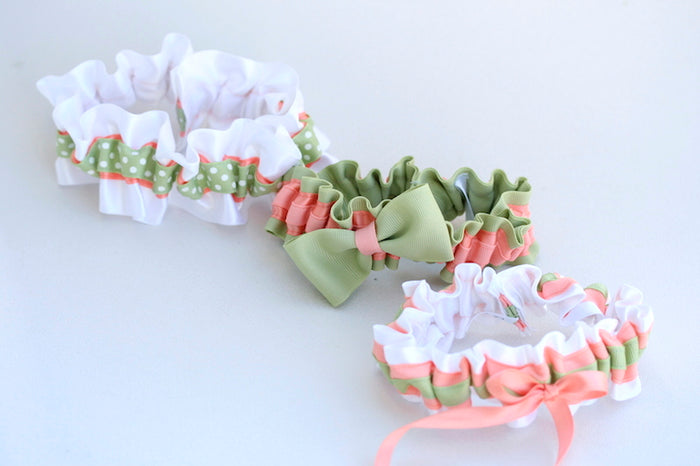 Peach and Sage Green Wedding Garters