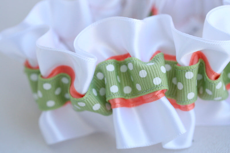 White, Coral and Sage Polka Dot Garter