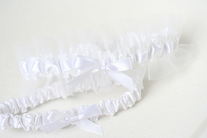 Garter Set: White Tulle & Satin
