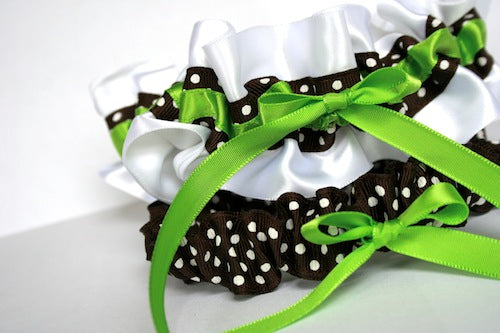 Black and White Polka Dot with Green Garter Set