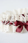 Garter: Wine Satin and Ivory Lace