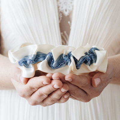 luxury beaded blue wedding garter handmade by The Garter Girl