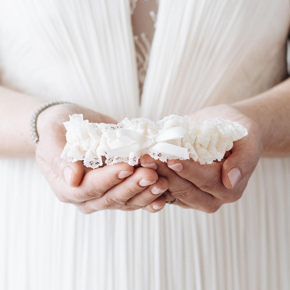 Classic Ivory Lace Wedding Garter handmade by luxury wedding garter designer, The Garter Girl