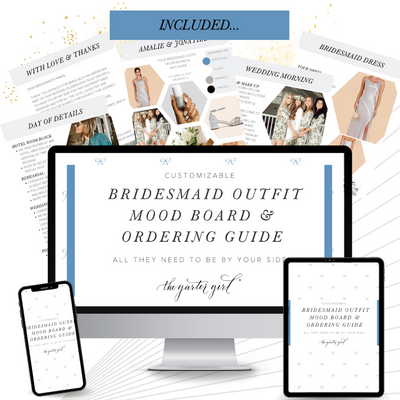 Best Wedding Outfit Visual Mood Board Organizer Tools, Customizable, Bride, Bridesmaid, Wedding Guest Dress Code, by expert bridal fashion accessories designer, The Garter Girl