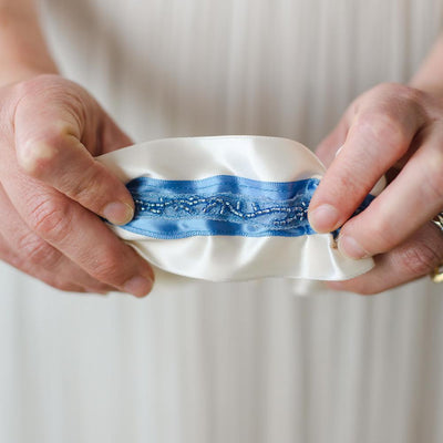 luxury beaded blue wedding garter handmade by The Garter Girl