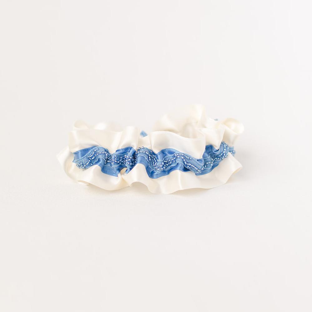 luxury beaded blue wedding garter handmade by The Garter Girl