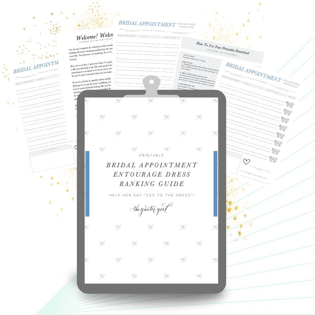 Bridal Dress Shopping Appointment Wedding Dress Ranking Game for Entourage, Family, Friends, Bridal Party & Bridesmaids  by bridal accessories designer, The Garter Girl