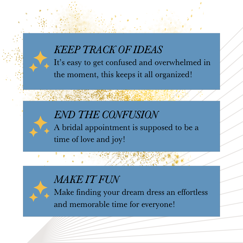 Bridal Dress Shopping Appointment Wedding Dress Ranking Game for Entourage, Family, Friends, Bridal Party & Bridesmaids  by bridal accessories designer, The Garter Girl