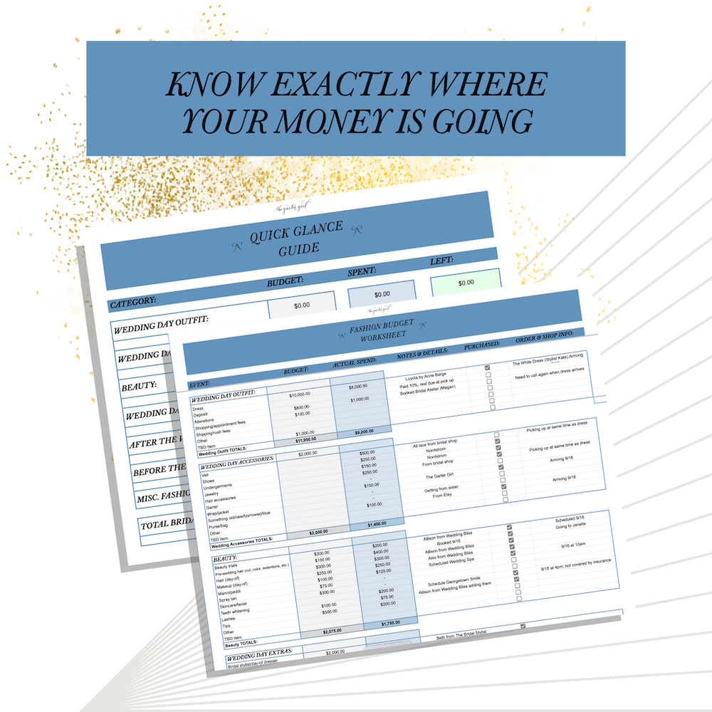 Bridal Fashion Planner & Spreadsheet for Staying on Organized & On Budget for Wedding Dress by The Garter Girl