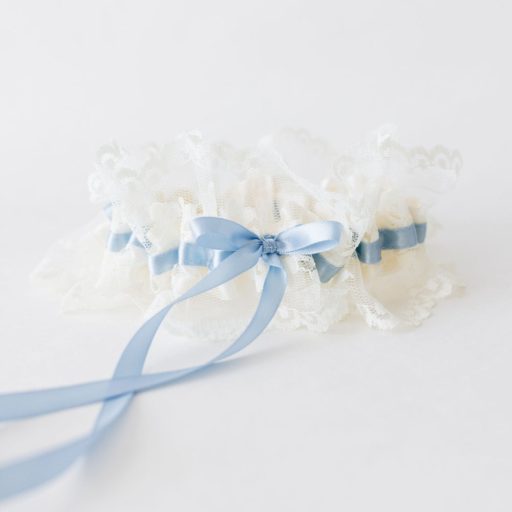 Blue Bridal Lace Garter Set - Wedding Garter Belt With Satin Bow, Keepsake & Toss Garter (2 Blue Bridal Lace Garter Set - Wedding Garter Belt With Satin Bow, Keepsake & Toss Garter (2