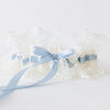 Classic ivory lace wedding garter with something blue satin handmade by The Garter Girl