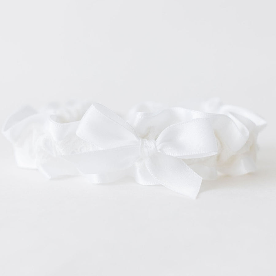 White lace and satin wedding garter set handmade by The Garter Girl
