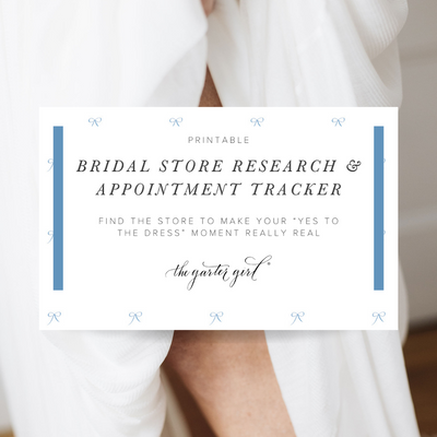 Affordable Bridal Dress Shop Research Organizer, Wedding Dress Appointment Schedule Checklist by expert bridal accessories designer, The Garter Girl