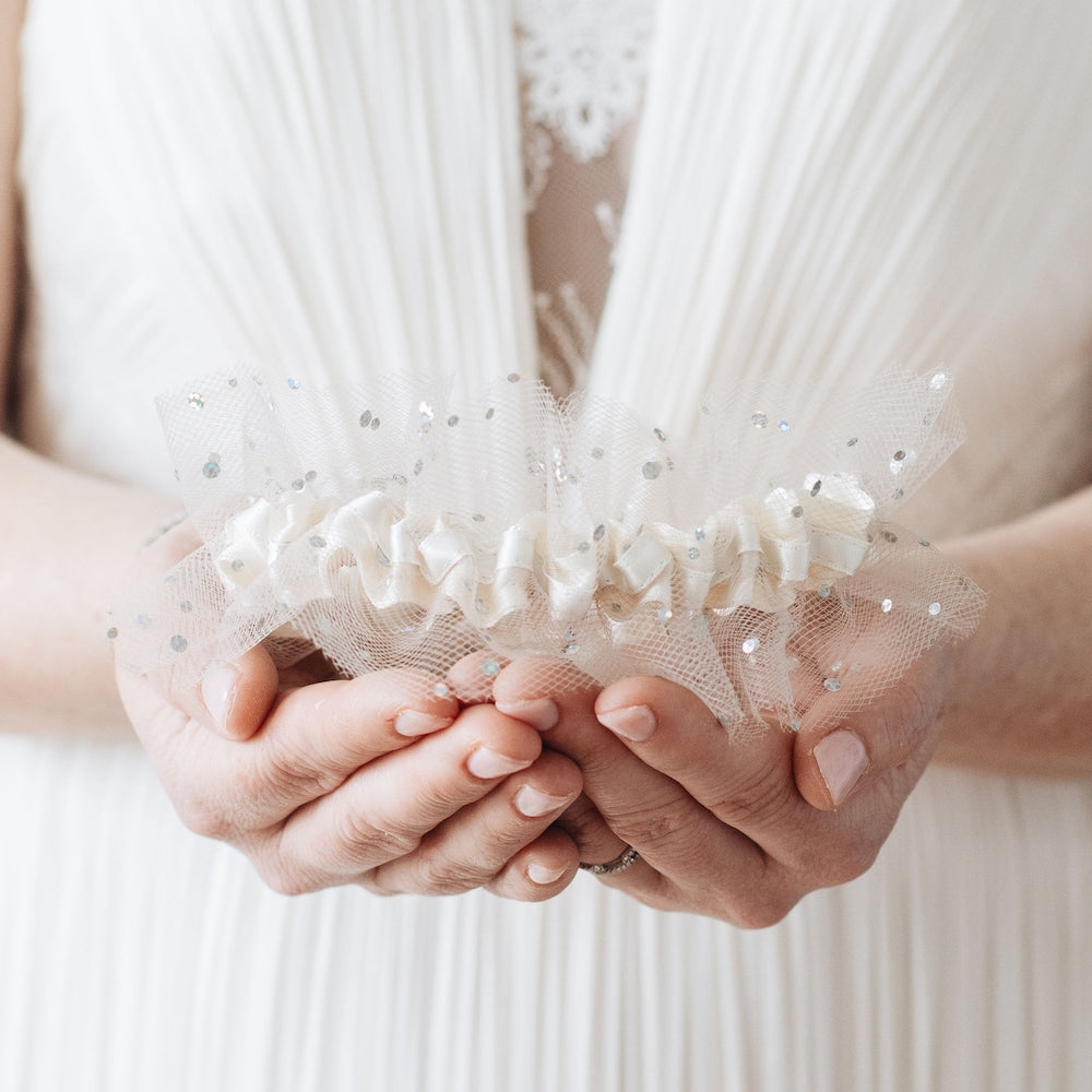 sparkle tulle wedding garter set, elegant bridal accessory, handmade by expert garter designer, The Garter Girl