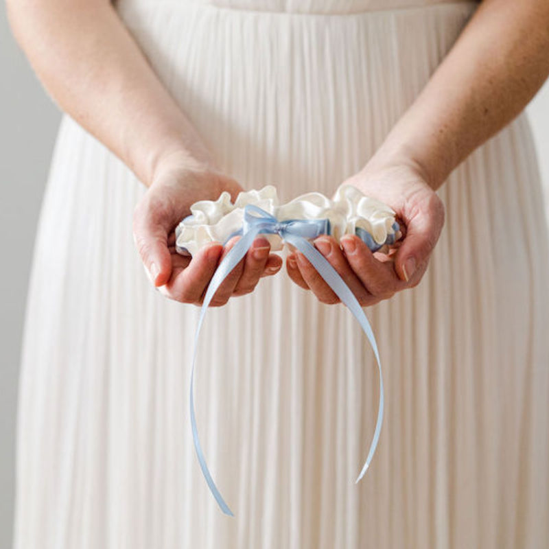 Ivory & Light Blue Satin Garter