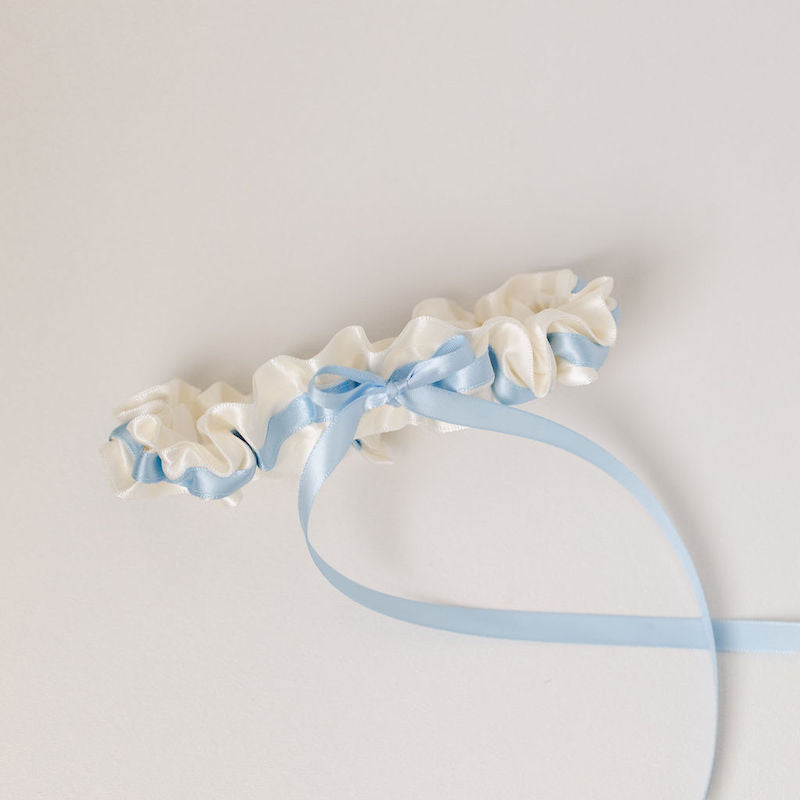 Ivory & Light Blue Satin Garter