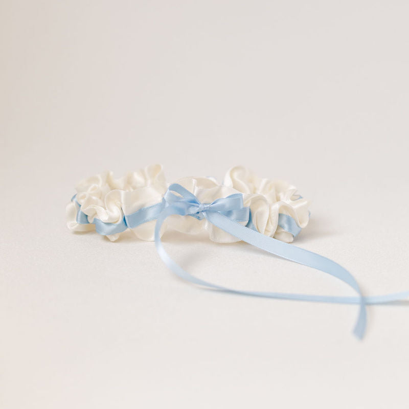 Ivory & Light Blue Satin Garter