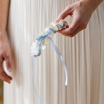 Ivory & Light Blue Satin Garter