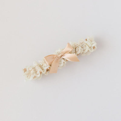 luxury champagne and lace wedding garter handmade by The Garter Girl