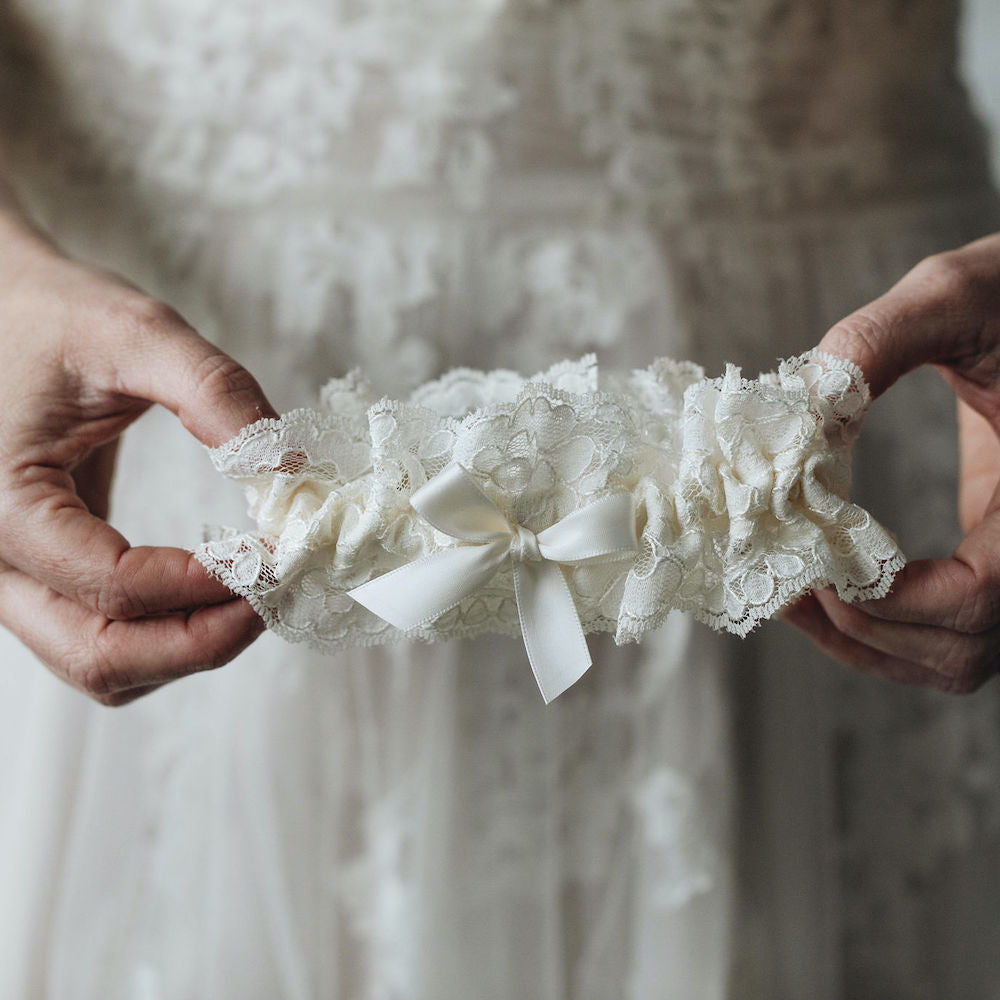 lovely ivory lace wedding garter heirloom handmade by The Garter Girl
