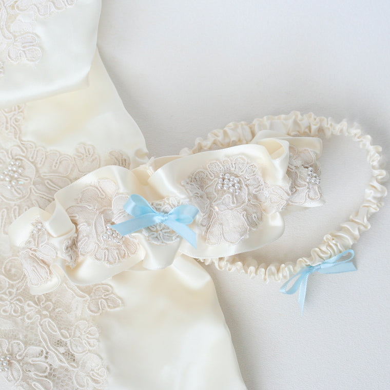 garter set made from bride's mother's wedding dress by The Garter Girl